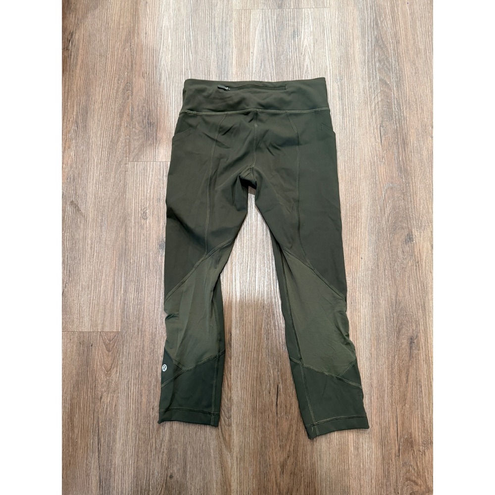 Lululemon Speed Up Crop Leggings Dark Olive Green Running‎ Pockets Size 4 W6AK7S